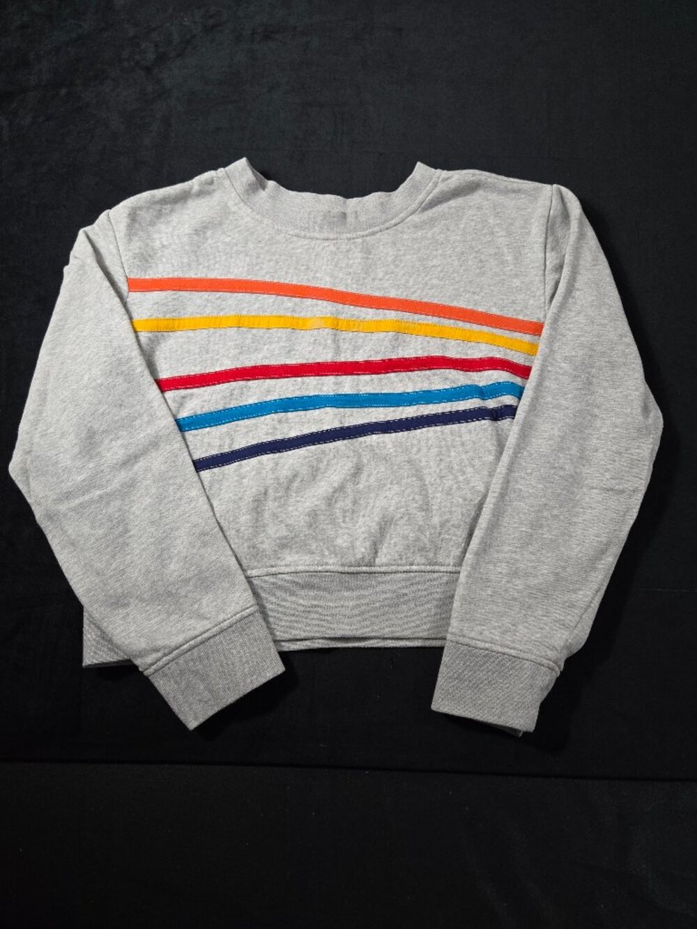 Vanilla Star Womens S Gray Multicolor Stripe Crewneck Sweatshirt